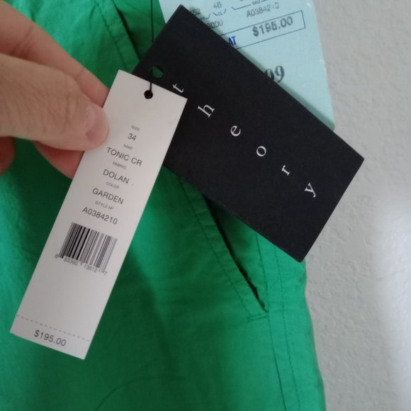 NWT Theory Men's Tonic CR Dolan Lightweight Cotton Woven Cuffed Pants Green 34 - Picture 11 of 17